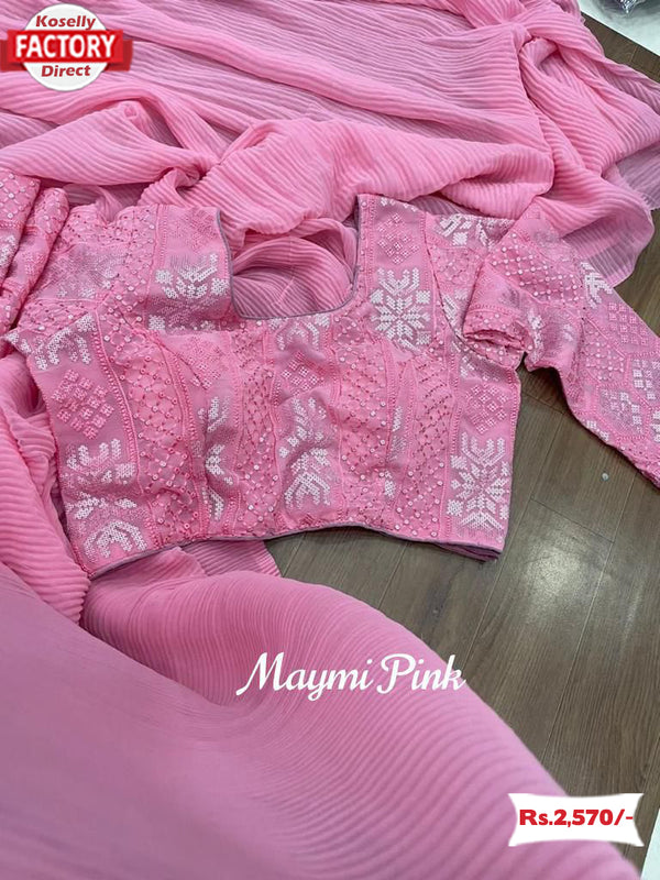 Miami Pink Crush Saree With Stitched Sequins Karachi Blouse
