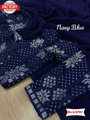 Navy Blue Crush Saree With Stitched Sequins Karachi Blouse