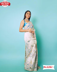 White Pure Georgette Embroidered Designer Saree