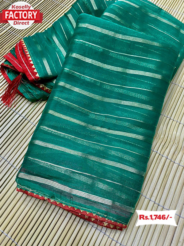 Sea Green Pure Chiffon Zari Striped Saree