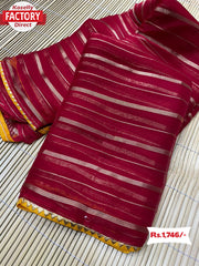 Wine Pure Chiffon Zari Striped Saree