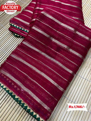 Purple Magenta Pure Chiffon Zari Striped Saree