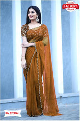 Mustard Yellow Pure Georgette Saree With Embroidered Blouse