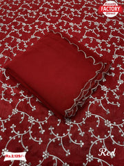 Red Pure Georgette Saree With Embroidered Blouse