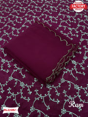 Magenta Pure Georgette Saree With Embroidered Blouse