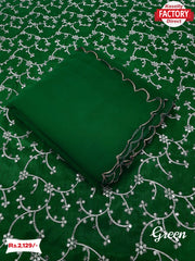 Green Pure Georgette Saree With Embroidered Blouse