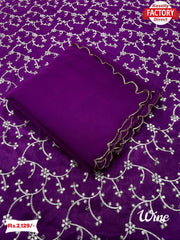 Wine Pure Georgette Saree With Embroidered Blouse