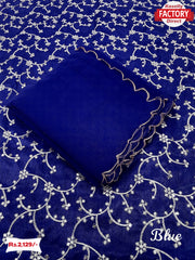 Blue Pure Georgette Saree With Embroidered Blouse