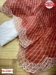 Chocolate Organza Leheriya Saree With Embroidery