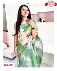 Green Shibori Pure Organza Polka Dot Saree