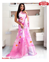 Pink Shibori Pure Organza Polka Dot Saree