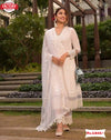White Designer Georgette Suit With Organza Dupatta