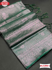 Bottle Green Pure Soft Silk Saree