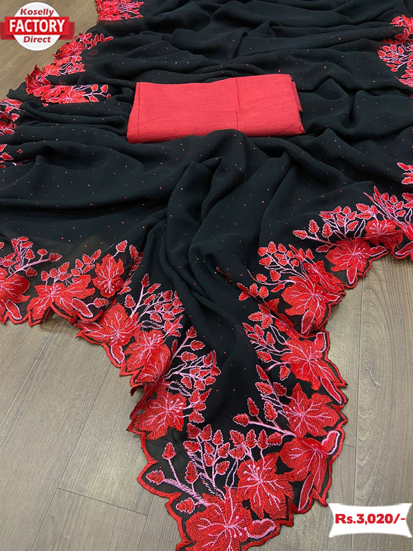 Black Pure Georgette Partywear Saree