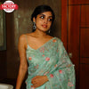 Green Embroidered Pure Organza Partywear Saree