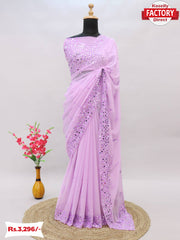 Light Pink Georgette Real Mirror Worked Saree
