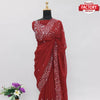 Dark Red Georgette Real Mirror Worked Saree