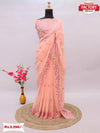 Peach Georgette Real Mirror Worked Saree