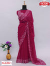 Hot Pink Georgette Real Mirror Worked Saree