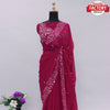 Hot Pink Georgette Real Mirror Worked Saree