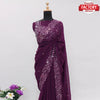 Wine Georgette Real Mirror Worked Saree