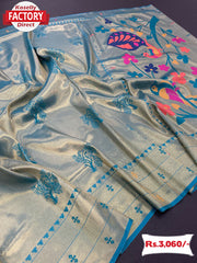 Sky Blue Handloom Paithani Silk Saree