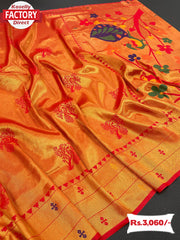 Red Handloom Paithani Silk Saree