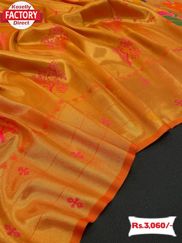 Orange Handloom Paithani Silk Saree