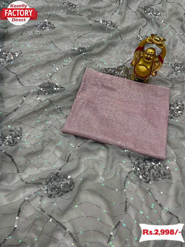 Ash Sequins Partywear Saree