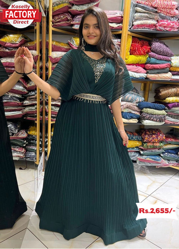 Green Crush Georgette Partywear Gown