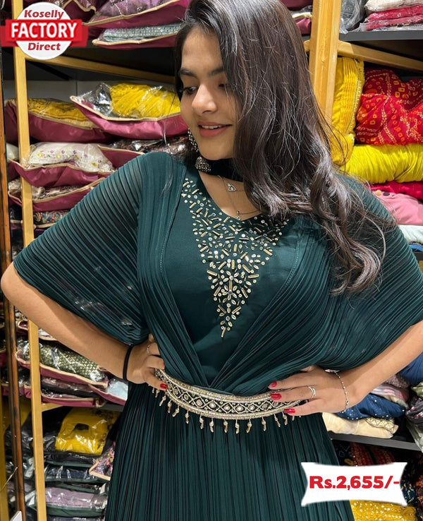 Green Crush Georgette Partywear Gown