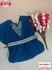 Navy Blue Crush Georgette Partywear Gown