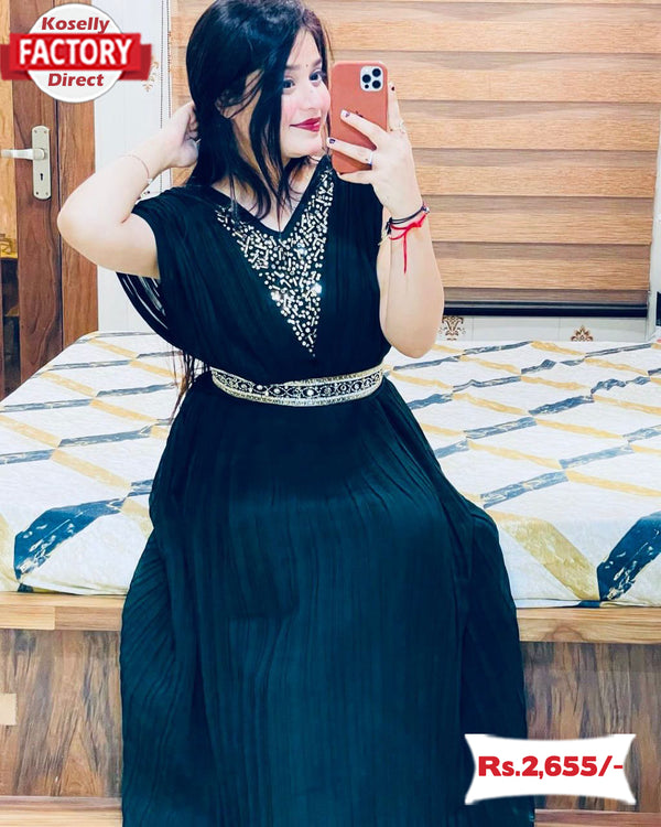 Navy Blue Crush Georgette Partywear Gown