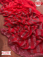 Red Pure Blooming Georgette Partywear Saree