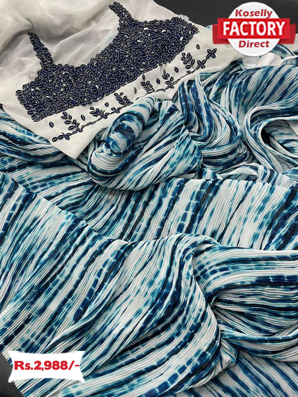 Blue Shibori Print Ready To Wear Saree