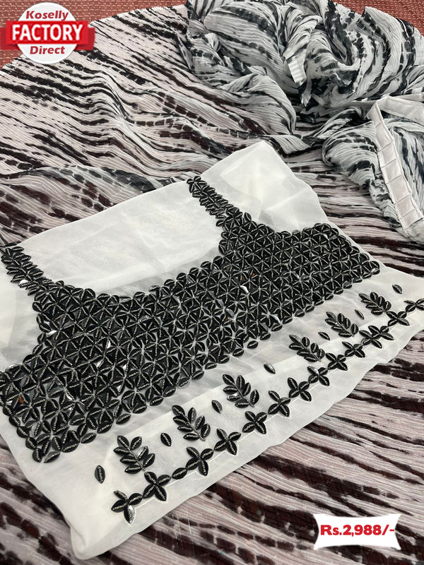 Black And White Shibori Print Ready To Wear Saree