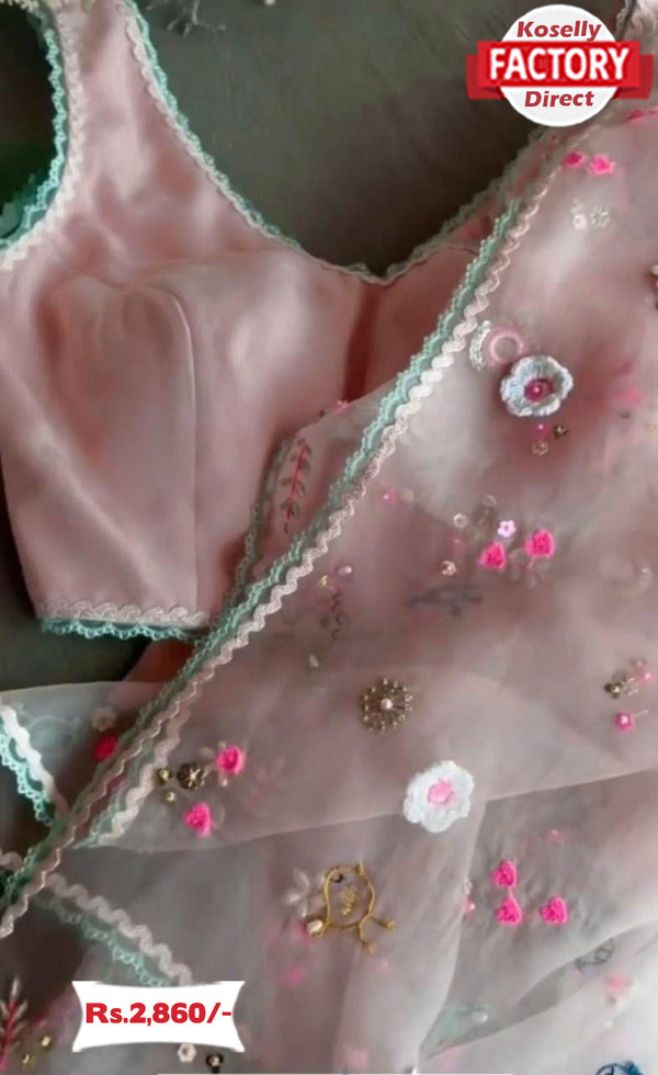 Baby Pink Organza Designer Saree