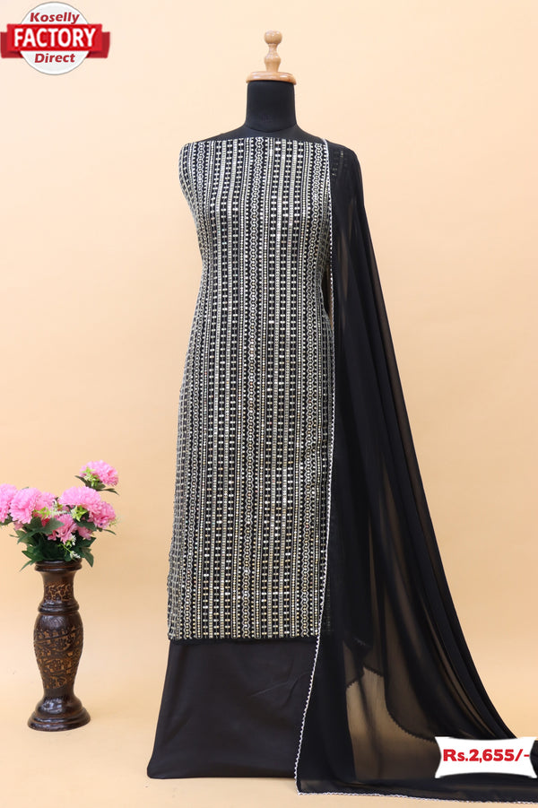 Semi-stitched Black Sequins Work Partywear Dress