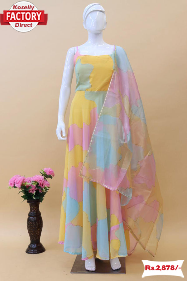 Multi-colour Georgette Gown With Organza Dupatta