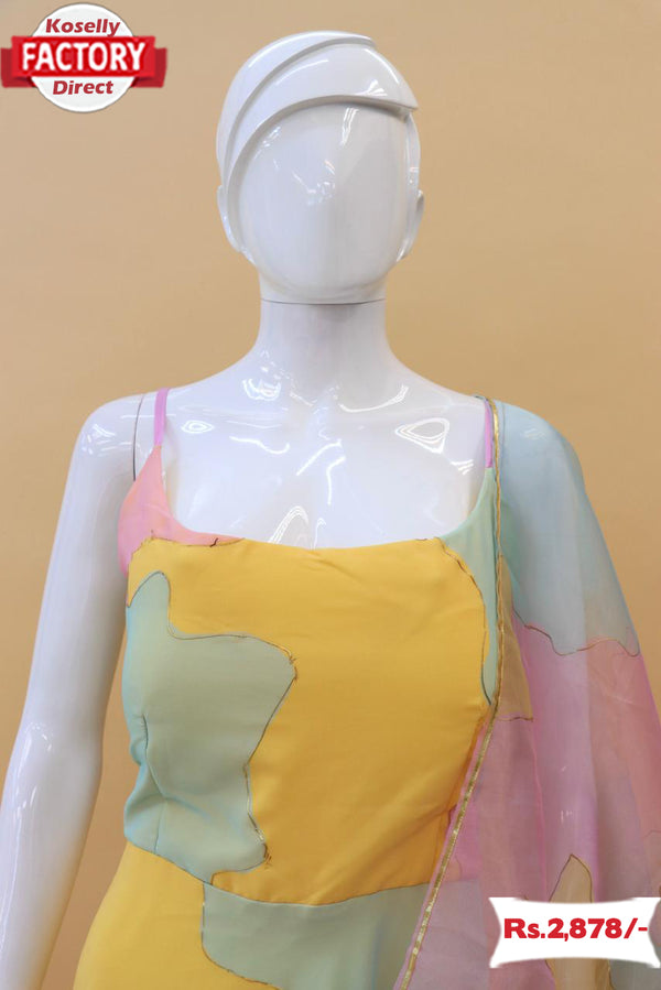 Multi-colour Georgette Gown With Organza Dupatta
