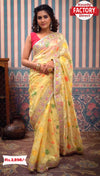 Yellow Chinon Silk Embroidered Saree