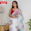 OFF-White Organza Digital Printed Cut-work Border Saree