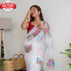 OFF-White Organza Digital Printed Cut-work Border Saree