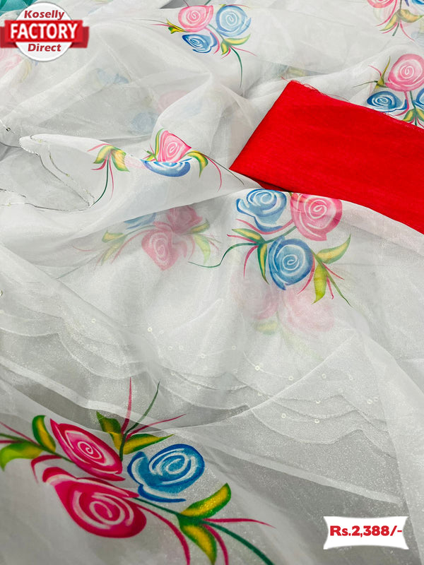 OFF-White Organza Digital Printed Cut-work Border Saree