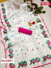 Partywear Designer Organza Silk Saree With Embroidery