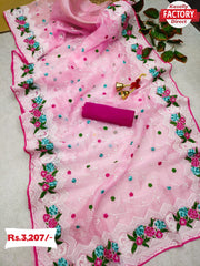 Partywear Designer Organza Silk Saree With Embroidery