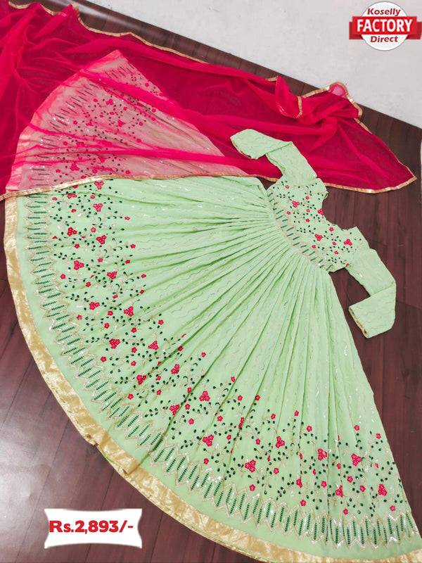 Pista Green Embroidered Gown with Dupatta