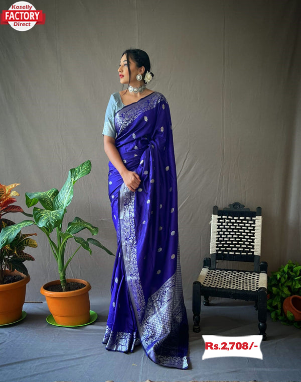 Royal Blue Pure Banarasi Silk Saree