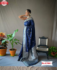 Navy Blue Pure Banarasi Silk Saree
