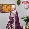 Wine Embroidered Partywear Gown with Dupatta